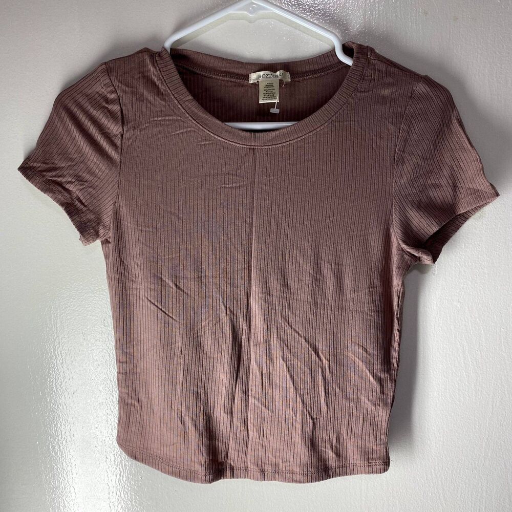 [L] NWOT Bozzolo Taupe/Brown Top
